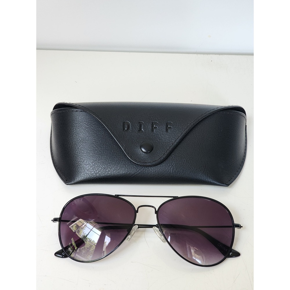 DIFF Eyewear Cruz Aviator Sunglasses Black Purple Gradient Lens FF-BKGG-6 Case